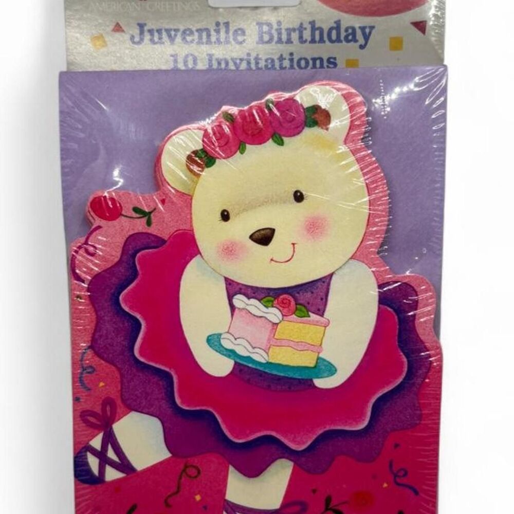 Vintage American Greetings Juvenile Birthday Invitations Bear Ballerina 10ct